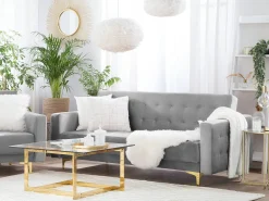 Sohvat<Beliani 3-Istuttava Vuodesohva Sametti Harmaa Aberdeen