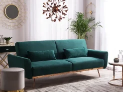 Sohvat<Beliani 3-Istuttava Vuodesohva Sametti Smaragdinvihrea Eina