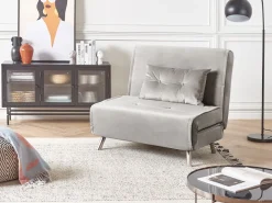 Sohvat<Beliani 1-Istuttava Vuodesohva Sametti Vaaleanharmaa Farris