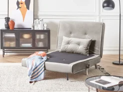 Sohvat<Beliani 1-Istuttava Vuodesohva Sametti Vaaleanharmaa Farris