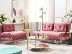 Sohvat<Beliani 2-Istuttava Vuodesohva Sametti Vaaleanpunainen Vestfold