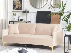 Hot Beliani 3-Istuttava Vuodesohva Sametti Beige Lucan