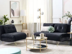 Store Beliani 1-Istuttava Vuodesohva Sametti Musta Vestfold