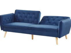 Cheap Beliani 2-Istuttava Vuodesohva Sametti Laivastonsininen Bardu