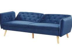 Cheap Beliani 2-Istuttava Vuodesohva Sametti Laivastonsininen Bardu