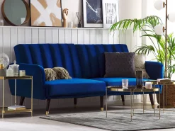 Store Beliani 3-Istuttava Vuodesohva Sametti Laivastonsininen Vimmerby