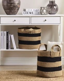 Säilytys<Beliani Juuttikori Beige/Musta 34 Cm 2 Kpl Gerede