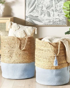 Best Beliani Juuttikori Beige/Vaaleansininen 50 Cm 2 Kpl Gajar