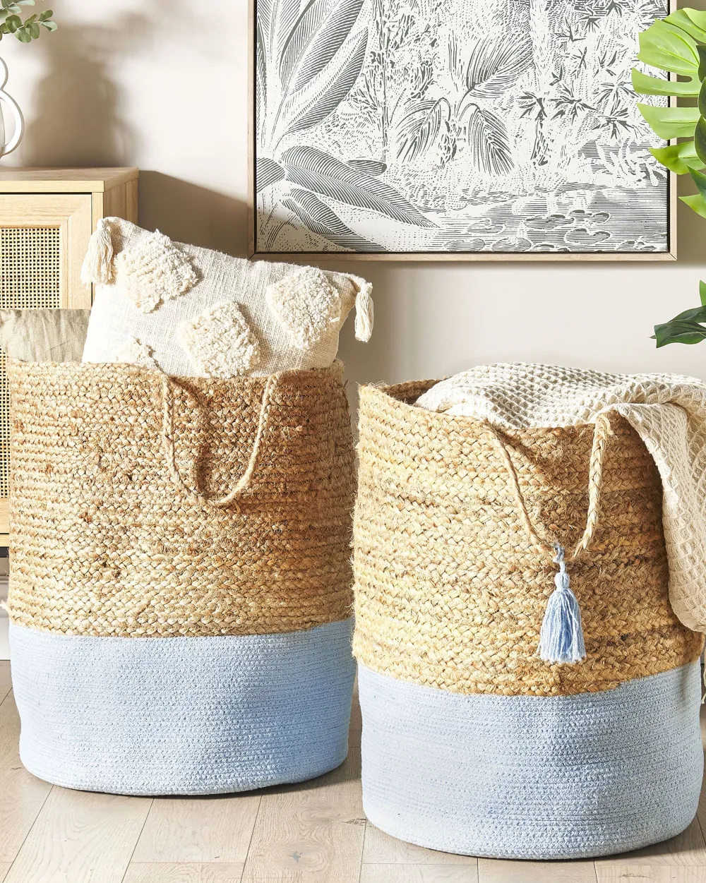 Best Beliani Juuttikori Beige/Vaaleansininen 50 Cm 2 Kpl Gajar