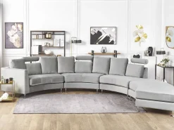 Outlet Beliani Kaareva Vaaleanharmaa 7-Istuttava Samettisohva Rotunde