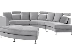 Outlet Beliani Kaareva Vaaleanharmaa 7-Istuttava Samettisohva Rotunde