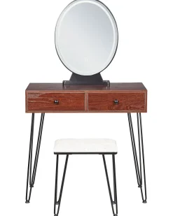 Flash Sale Beliani Kampauspoyta 2 Laatikkoa Led-Peili Jakkara Tumma Puu/Musta Loix