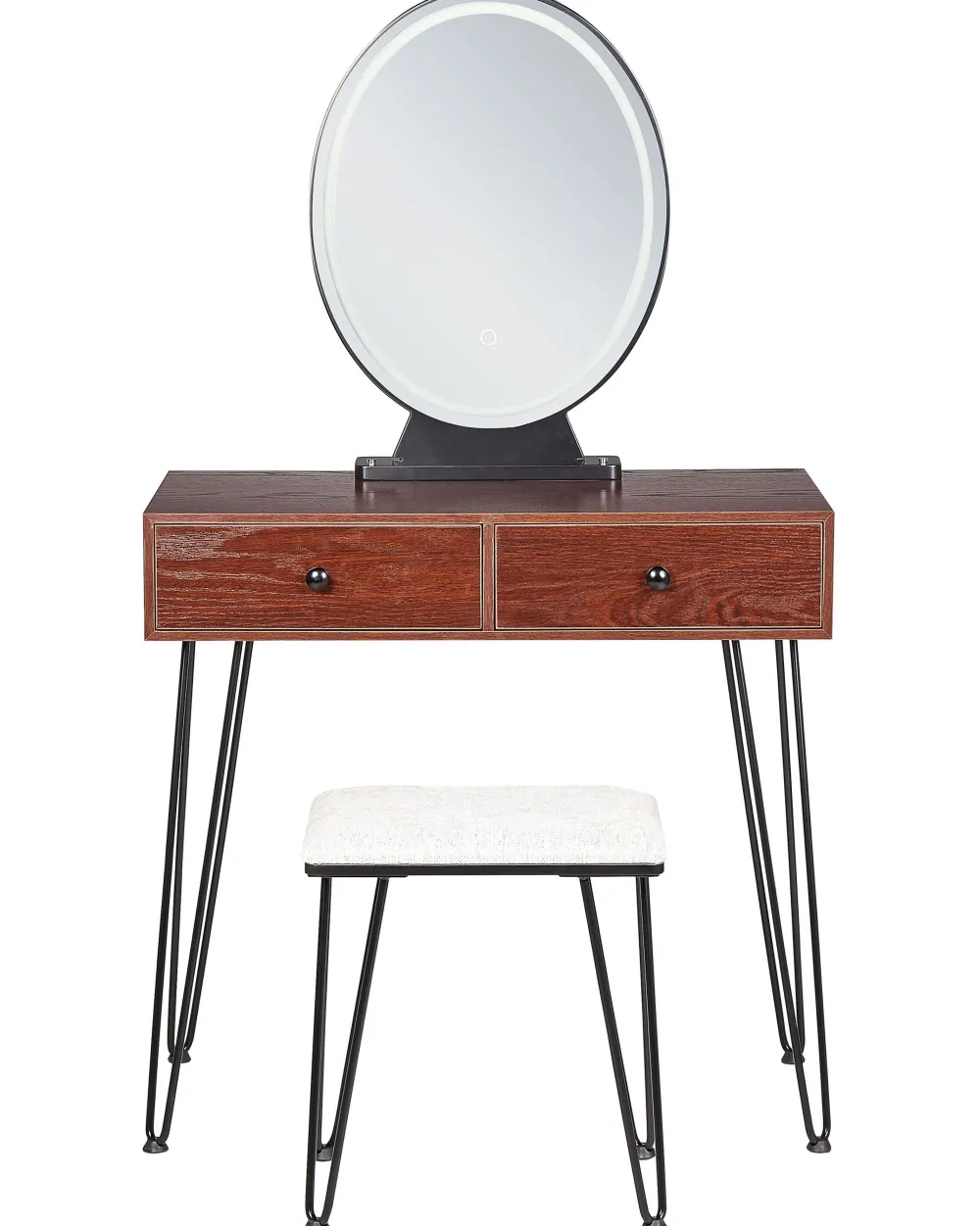 Flash Sale Beliani Kampauspoyta 2 Laatikkoa Led-Peili Jakkara Tumma Puu/Musta Loix