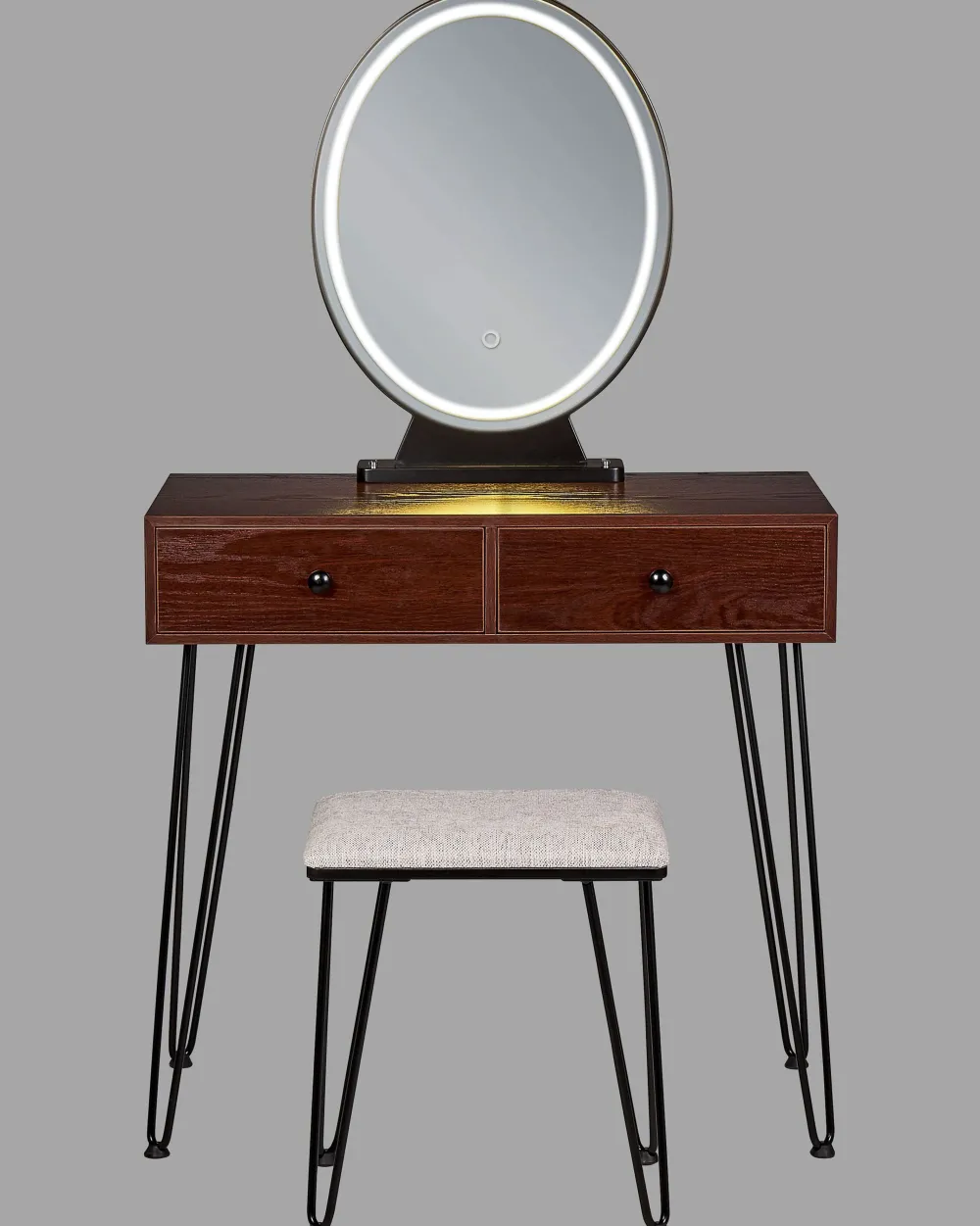 Flash Sale Beliani Kampauspoyta 2 Laatikkoa Led-Peili Jakkara Tumma Puu/Musta Loix