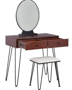 Flash Sale Beliani Kampauspoyta 2 Laatikkoa Led-Peili Jakkara Tumma Puu/Musta Loix