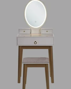 Store Beliani Kampauspoyta 3 Laatikkoa Led-Peili Jakkara Valkoinen/Kulta Rosey