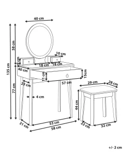 Store Beliani Kampauspoyta 3 Laatikkoa Led-Peili Jakkara Valkoinen/Kulta Rosey