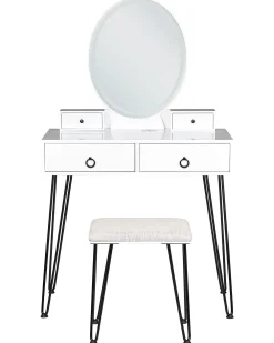 Online Beliani Kampauspoyta 4 Laatikkoa Led-Peili Usb-Portti Jakkara Valkoinen/Musta Soye