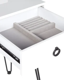 Online Beliani Kampauspoyta 4 Laatikkoa Led-Peili Usb-Portti Jakkara Valkoinen/Musta Soye