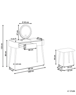 Säilytys<Beliani Kampauspoyta 2 Laatikkoa Led-Peili Jakkara Harmaa/Kulta Surin