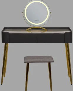 Säilytys<Beliani Kampauspoyta 2 Laatikkoa Led-Peili Jakkara Harmaa/Kulta Surin