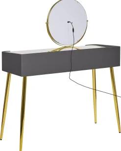 Säilytys<Beliani Kampauspoyta 2 Laatikkoa Led-Peili Jakkara Harmaa/Kulta Surin