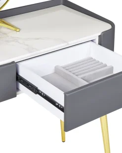 Säilytys<Beliani Kampauspoyta 2 Laatikkoa Led-Peili Jakkara Harmaa/Kulta Surin