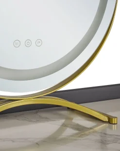 Säilytys<Beliani Kampauspoyta 2 Laatikkoa Led-Peili Jakkara Harmaa/Kulta Surin