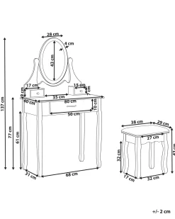 Säilytys<Beliani Kampauspoyta 3 Laatikkoa Peili Jakkara Valkoinen Astre