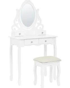 Säilytys<Beliani Kampauspoyta 4 Laatikkoa Peili Jakkara Valkoinen Amour