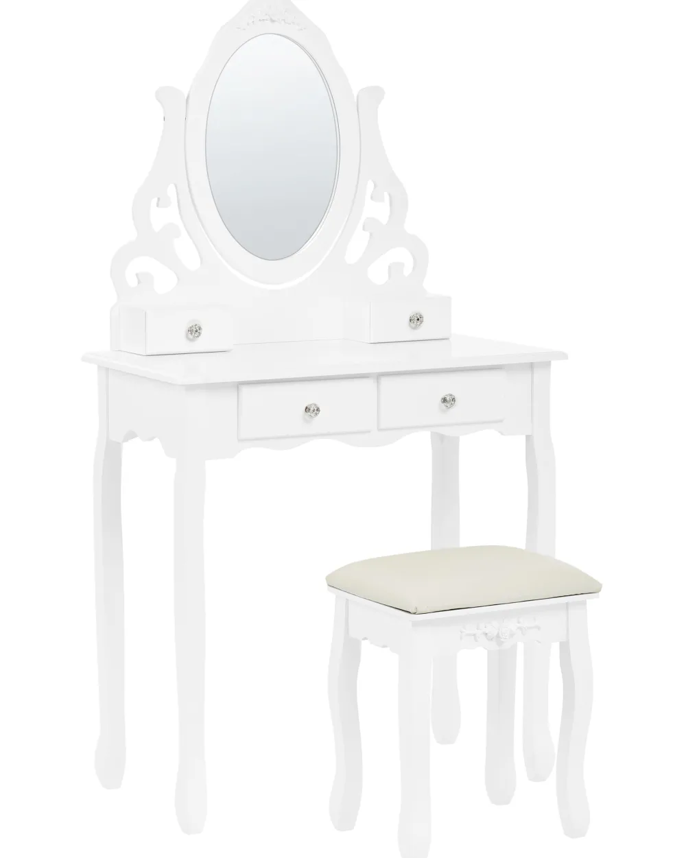 Säilytys<Beliani Kampauspoyta 4 Laatikkoa Peili Jakkara Valkoinen Amour