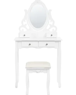 Säilytys<Beliani Kampauspoyta 4 Laatikkoa Peili Jakkara Valkoinen Amour