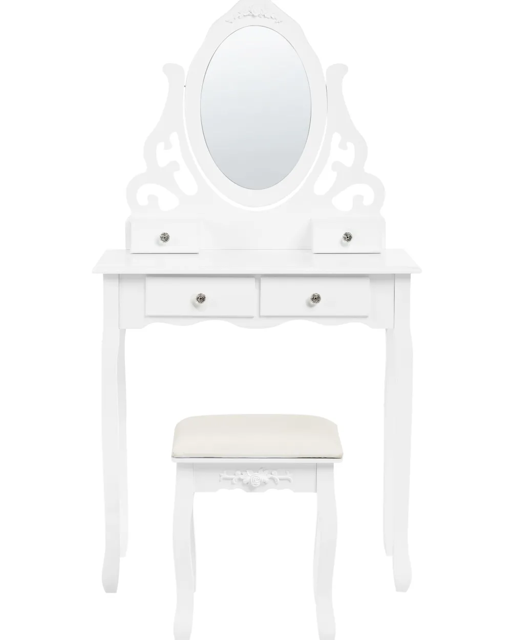 Säilytys<Beliani Kampauspoyta 4 Laatikkoa Peili Jakkara Valkoinen Amour