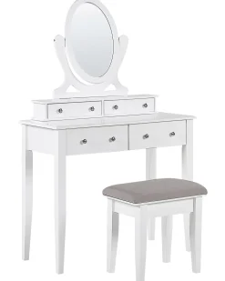 Discount Beliani Kampauspoyta 4 Laatikkoa Peili Jakkara Valkoinen Lune