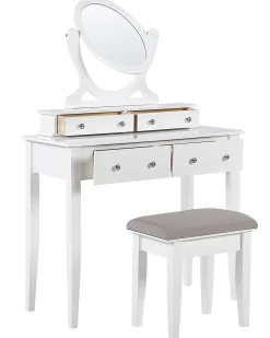 Discount Beliani Kampauspoyta 4 Laatikkoa Peili Jakkara Valkoinen Lune