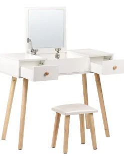 Store Beliani Kampauspoyta 2 Laatikkoa Peili Jakkara Valkoinen Brioude