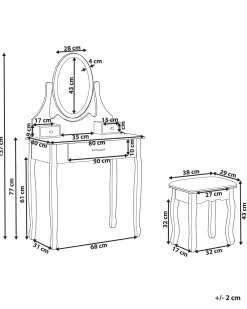 Säilytys<Beliani Kampauspoyta 3 Laatikkoa Peili Jakkara Musta Astre