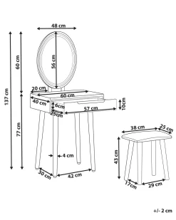 Hot Beliani Kampauspoyta Laatikko Led-Peili Jakkara Valkoinen/Harmaa Vesoul
