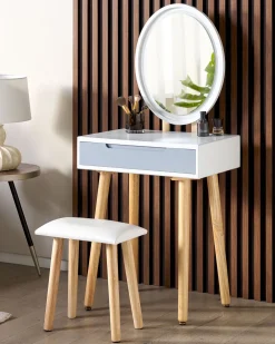 Hot Beliani Kampauspoyta Laatikko Led-Peili Jakkara Valkoinen/Harmaa Vesoul