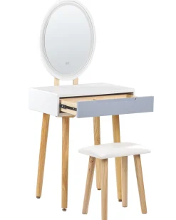 Hot Beliani Kampauspoyta Laatikko Led-Peili Jakkara Valkoinen/Harmaa Vesoul