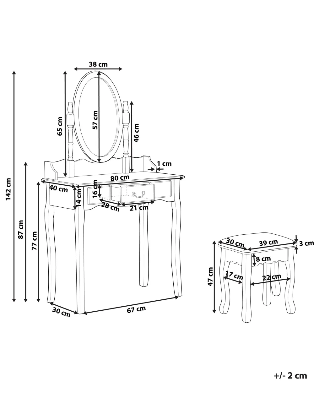 Säilytys<Beliani Kampauspoyta Laatikko Peili Jakkara Valkoinen Soleil