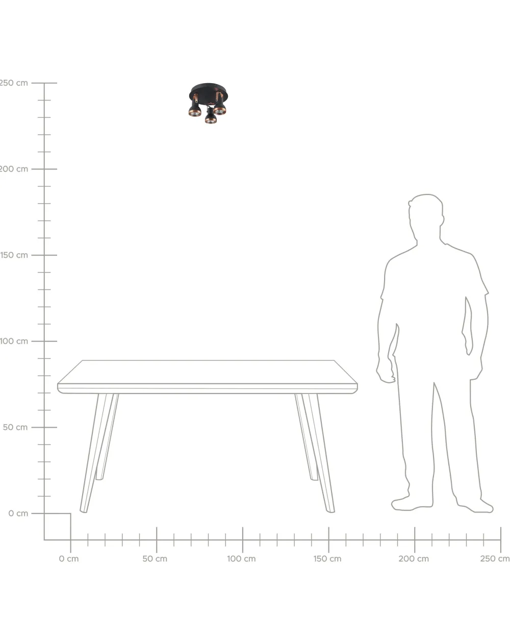New Beliani Kattovalaisin 3 Polttimoa Rauta Pyorea Musta/Kupari Baro
