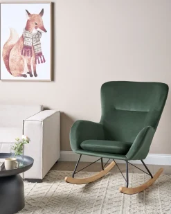 Best Sale Beliani Keinutuoli Sametti Tummanvihrea Ellan