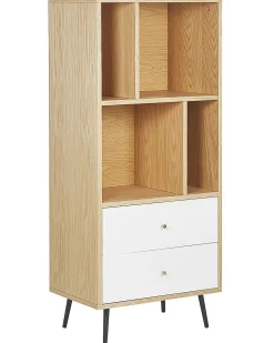 New Beliani Kirjahylly 4 Hyllya 2 Laatikkoa Vaalea Puu/Valkoinen Richmond