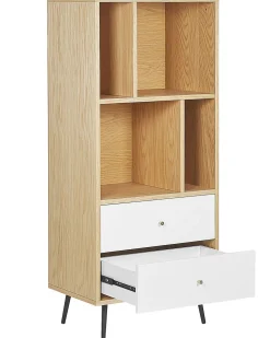 New Beliani Kirjahylly 4 Hyllya 2 Laatikkoa Vaalea Puu/Valkoinen Richmond