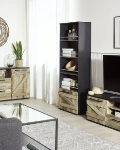 Säilytys<Beliani Kirjahylly 4 Hyllya Kaappi Vaalea Puu/Musta Salter