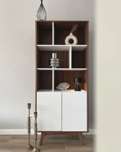 Säilytys<Beliani Kirjahylly 3 Hyllya Kaappi Tumma Puu/Valkoinen Columbus