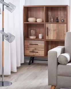 Store Beliani Kirjahylly 4 Hyllya Kaappi 2 Laatikkoa Vaalea Puu Atlanta