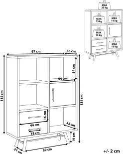 Store Beliani Kirjahylly 4 Hyllya Kaappi 2 Laatikkoa Vaalea Puu Atlanta