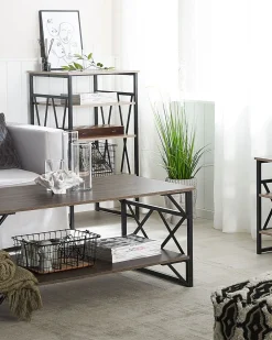 Säilytys<Beliani Kirjahylly 3 Hyllya Laatikko Ruskeanharmaa Keene